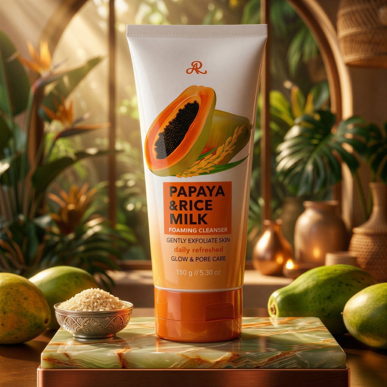 AR Papaya & rice milk face wash front AR Papaya & rice milk face wash - Image 1